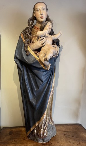 Grande Vierge à l'Enfant, Tyrol 16e siècle - Sculpture Style Renaissance