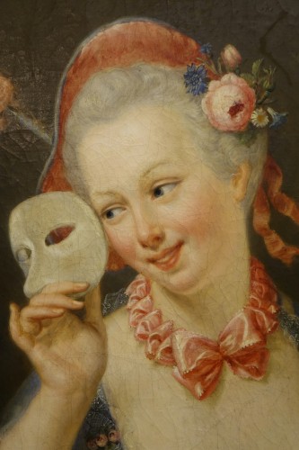 Jeune femme au masque, Henri SERRUR, 1844 - Tableaux et dessins Style Louis-Philippe