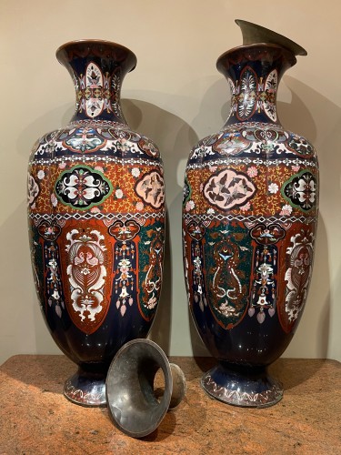 Very large pair of cloisonné vases, Japan 19th century - Napoléon III