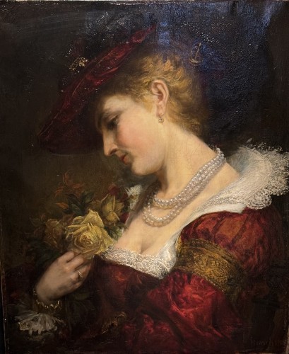 Jeune femme au bouquet de roses, A.BRASCH,1901