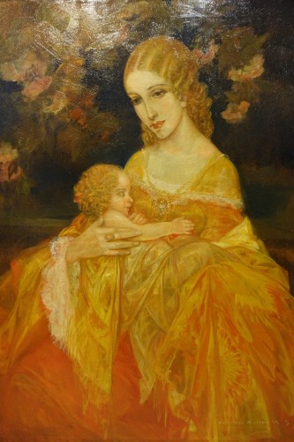 Young woman with her child, Karel VAN BELLE, 1933 - Paintings & Drawings Style Art Déco