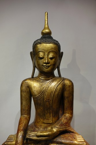 Grand Bouddha Birman en laque sèche, 19e siècle - Arts d