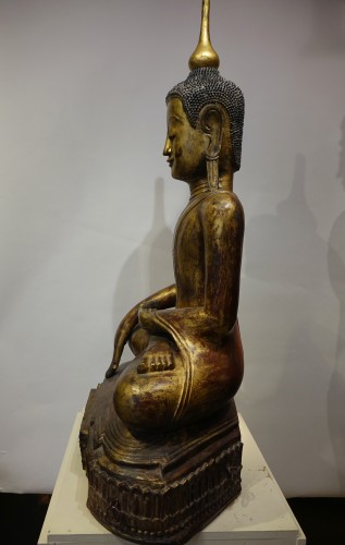 Antiquités - Grand Bouddha Birman en laque sèche, 19e siècle