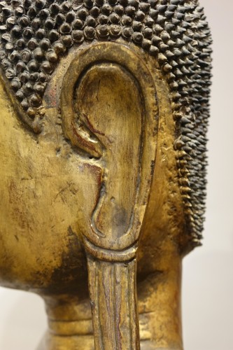 Antiquités - Grand Bouddha Birman en laque sèche, 19e siècle