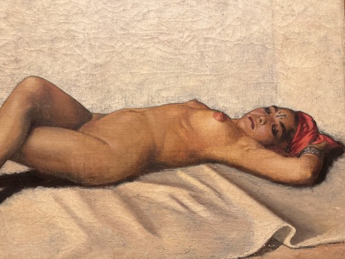 Young Nude Oriental Woman Lying Down - Jean Dutey, Circa 1930. - Paintings & Drawings Style Art Déco