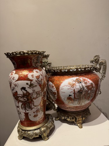 XIXe siècle - Trois porcelaines Kutani fabrique Matsubara, Japon vers 1890