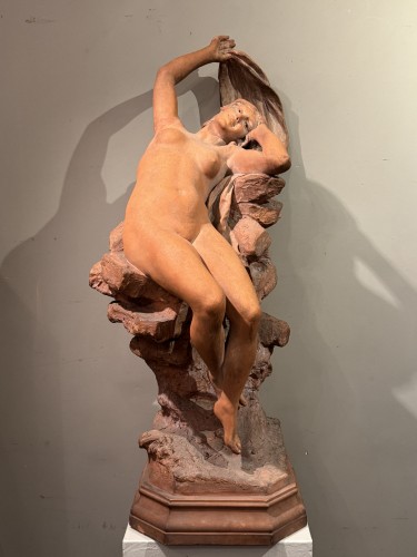Jeune naïade, grande terre cuite -  A.FRAGONARD vers 1880 - Sculpture Style Art nouveau
