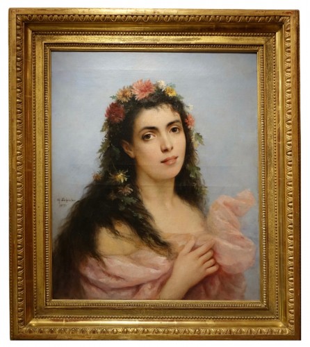 Jeune femme aux chrysanthèmes signé SCHREIBER 1893