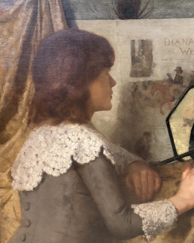 Jeune femme devant un intérieur japonisant - F.HALL, 1885 - La Crédence