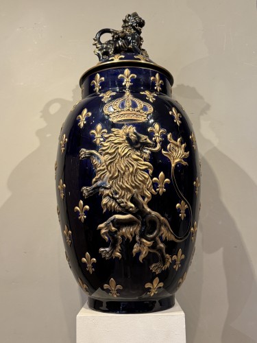 Porcelain & Faience  - Large Lunéville Earthenware Vase, Keller and Guérin 19th Century