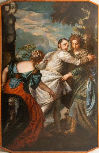 Le choix d'Hercule, très grande huile sur toile, Italie 18e siècle