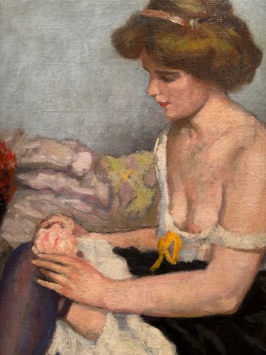 Jeune danseuse de French cancan se préparant, attribué à à Claude FIRMIN, vers 1890 - Tableaux et dessins Style Art nouveau