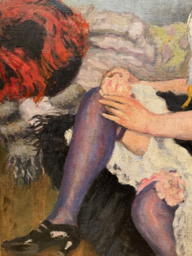 Tableaux et dessins Tableaux XIXe siècle - Jeune danseuse de French cancan se préparant, attribué à à Claude FIRMIN, vers 1890