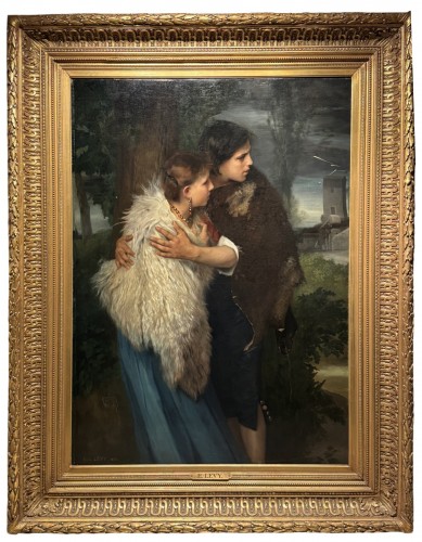 A Shepherd Protecting A Young Woman From The Storm - Emile LEVY (1826-1890)
