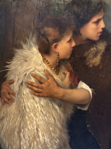 A Shepherd Protecting A Young Woman From The Storm - Emile LEVY (1826-1890) - Paintings & Drawings Style Napoléon III