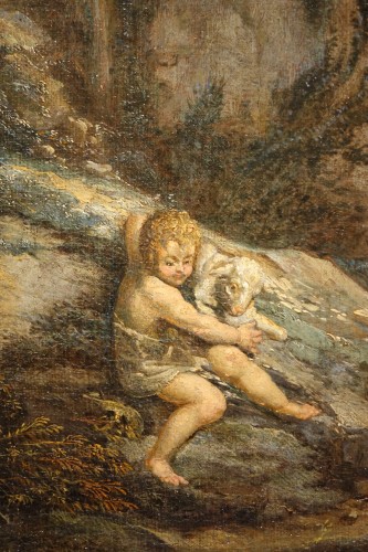 Little Saint John the Baptist with Lamb, oil on canvas France 17th Century  - Religious Antiques Style Louis XIV