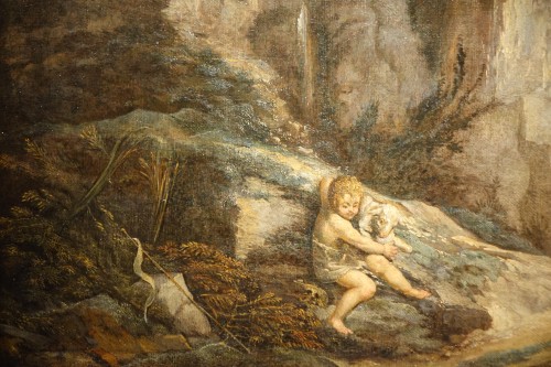 Religious Antiques  - Little Saint John the Baptist with Lamb, oil on canvas France 17th Century 