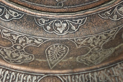 Large copper basin, silver inlaid, Egypt, 19th c. or before. - 