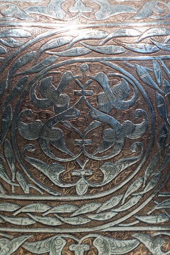 Grand vase en cuivre damasquiné d'argent vers 1900 - Objet de décoration Style Art nouveau