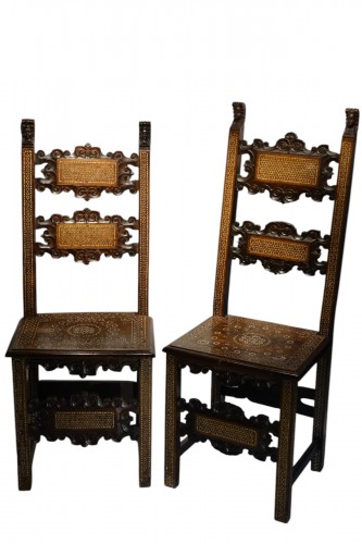 Two Italian chairs decorated in "certosina", 17th and 18th century.