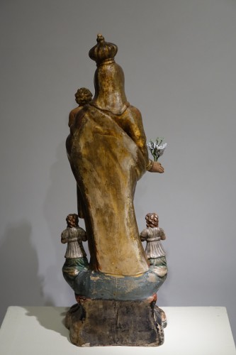 Vierge à l'Enfant en terre cuite polychromée et dorée, Italie, 18e siècle - Louis XV