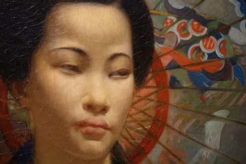 Paintings & Drawings  - &quot;A young Japanese woman with a fan&quot;,signed F.LAFON, dated 1875