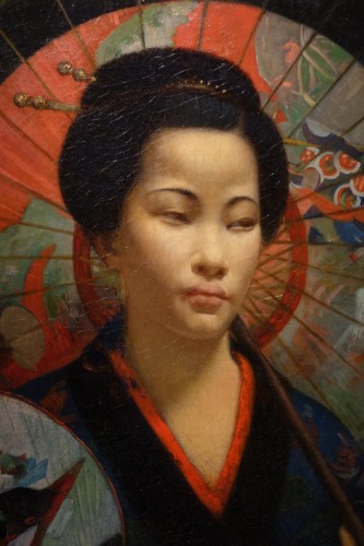 Antiquités - &quot;A young Japanese woman with a fan&quot;,signed F.LAFON, dated 1875