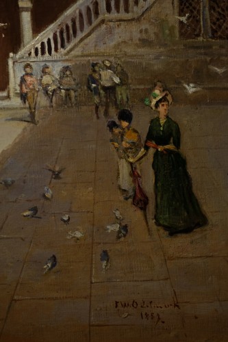 XIXe siècle - La cour du Palais Ducal à Venise - F.W.ODELMARK, 1889