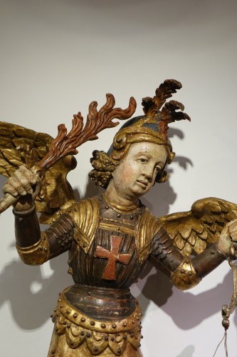 Saint Michel archange terrassant le mal, Allemagne du sud ou Italie 17e siècle - Sculpture Style Louis XIV