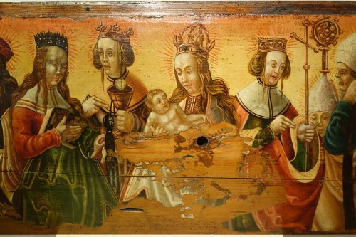 Religious Antiques  - Predella(?) representing a Nativity and several saints, Bavaria, circa 1520