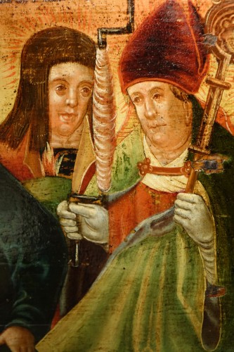 Antiquités - Predella(?) representing a Nativity and several saints, Bavaria, circa 1520