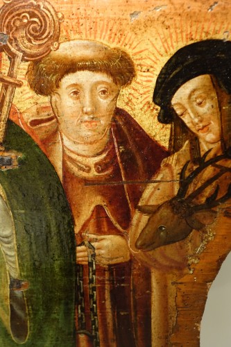 Antiquités - Prédelle(?) représentant une Nativité et plusieurs Saints, Bavière vers 1520