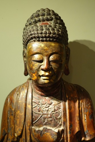Asian Works of Art  - Large lacquered Buddha, China, early 19th c.