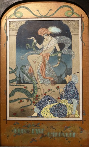 Princesse Emeraude - Aquarelle, gouache, huile signé F.LORENZI, 1929 - Tableaux et dessins Style Art Déco