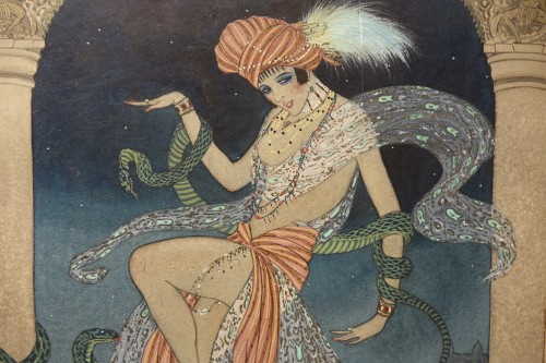 XXe siècle - Princesse Emeraude - Aquarelle, gouache, huile signé F.LORENZI, 1929