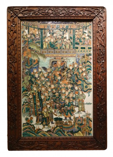 Grande plaque de porcelaine de Chine famille verte,, 19e siècle