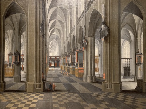 Intérieur de la cathédrale d'Anvers, - Pieter NEFFS LE JEUNE (1620-1675) - Tableaux et dessins Style Louis XIII