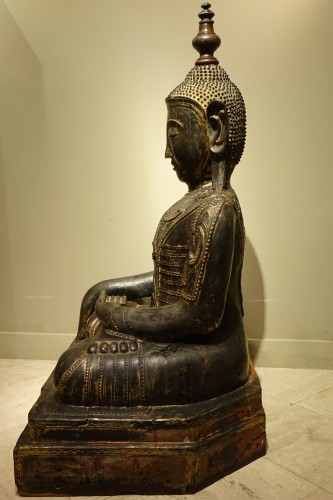 Antiquités - Très grand Bouddha en laque sèche, Birmanie fin 18e 