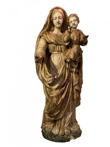 Grande Vierge à l'Enfant en bois sculpté, France 17e siècle