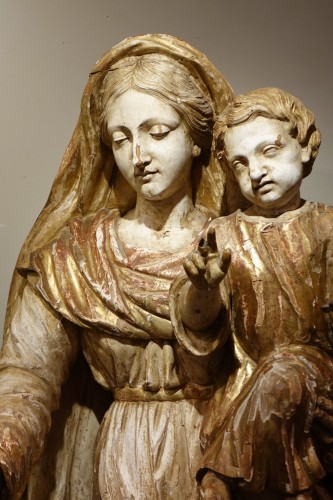 Large Virgin and Child in carved wood, France 17th century - Religious Antiques Style Louis XIV