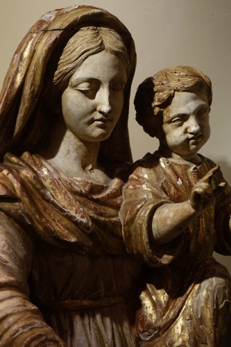 Louis XIV - Grande Vierge à l'Enfant en bois sculpté, France 17e siècle