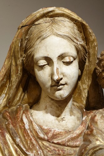 Antiquités - Large Virgin and Child in carved wood, France 17th century