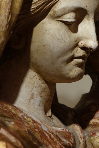 Antiquités - Grande Vierge à l'Enfant en bois sculpté, France 17e siècle