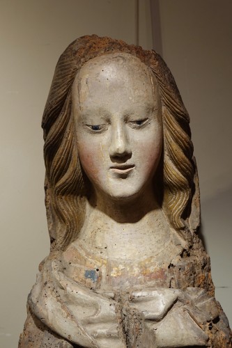 Grande Vierge en bois sculpté, Allemagne vers 1400 - Art sacré, objets religieux Style Moyen Âge
