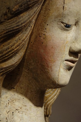 Antiquités - Large Madonna in carved wood, Germany, circa 1400