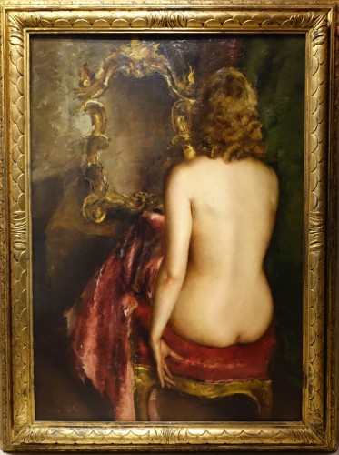 20th century -  Large nude back study painting-G.P. RESTELLINI 1931