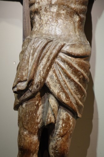 Grand Christ en croix, Bourgogne 15e siècle - Art sacré, objets religieux Style Moyen Âge