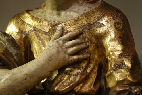 Louis XIII - Grande paire d'anges(?) en bois doré et polychromé, Italie 17e siècle