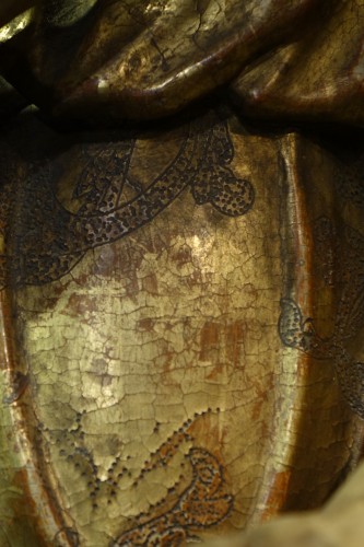 Antiquités - Grande paire d'anges(?) en bois doré et polychromé, Italie 17e siècle