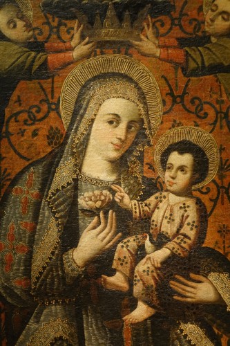 Vierge à l'Enfant couronnée, Nouvelle Espagne 18e siècle - Art sacré, objets religieux Style Louis XV